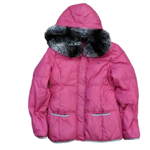 Tommy Hilfiger Girls L Pink Down Puffer Coat Faux Fur Hood Winter Parka